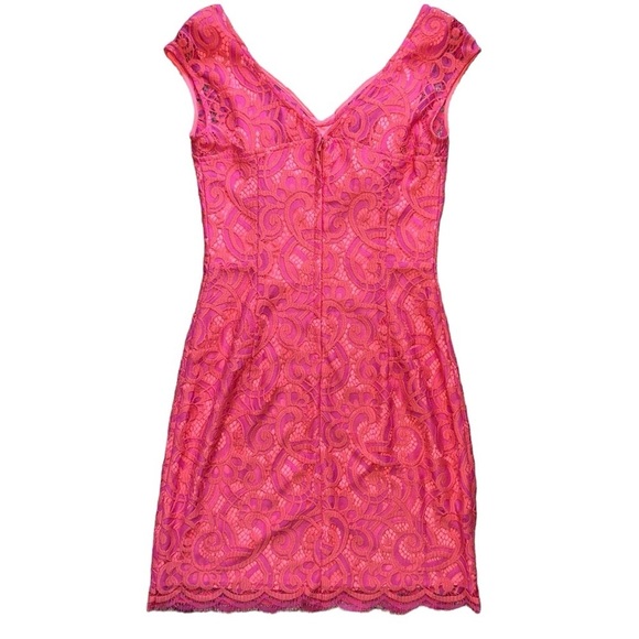 LILLY PULITZER | Rosaline Lace Mini Cocktail Dress | Hot Pink Orange Sheath | 2 - Picture 2 of 12